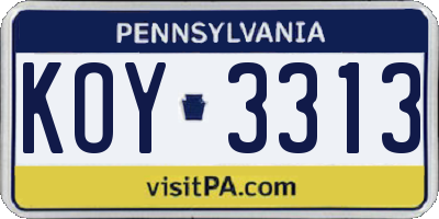 PA license plate KOY3313