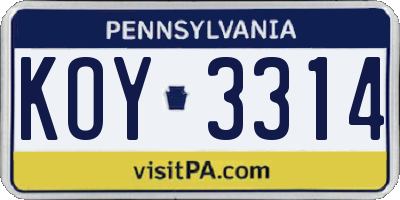 PA license plate KOY3314