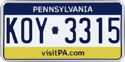PA license plate KOY3315
