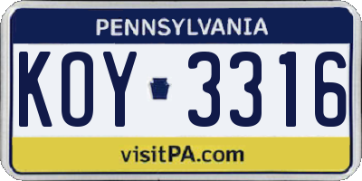 PA license plate KOY3316