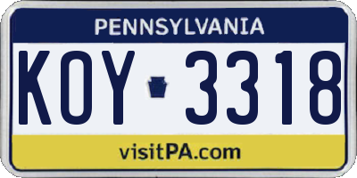 PA license plate KOY3318