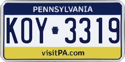 PA license plate KOY3319