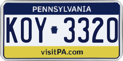 PA license plate KOY3320