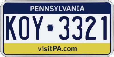 PA license plate KOY3321