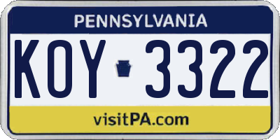 PA license plate KOY3322