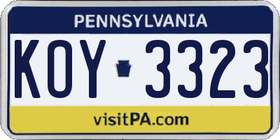 PA license plate KOY3323
