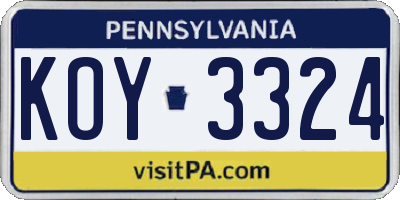 PA license plate KOY3324
