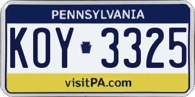 PA license plate KOY3325