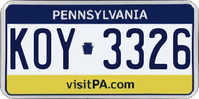 PA license plate KOY3326