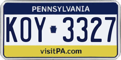 PA license plate KOY3327
