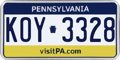 PA license plate KOY3328