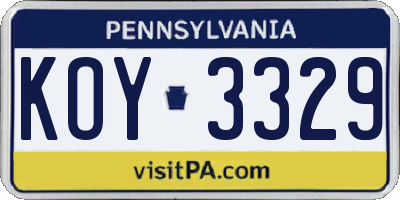 PA license plate KOY3329