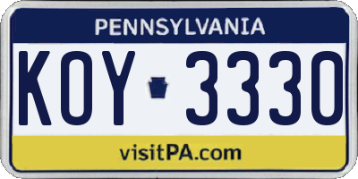 PA license plate KOY3330