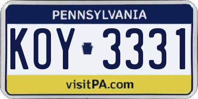 PA license plate KOY3331