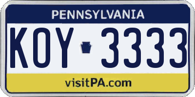 PA license plate KOY3333