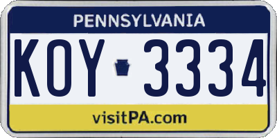 PA license plate KOY3334