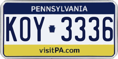 PA license plate KOY3336