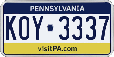 PA license plate KOY3337