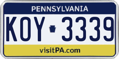 PA license plate KOY3339