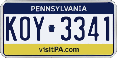 PA license plate KOY3341