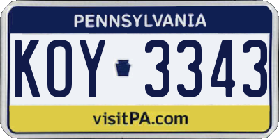 PA license plate KOY3343
