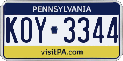 PA license plate KOY3344