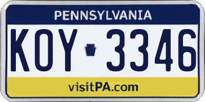PA license plate KOY3346