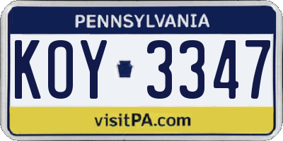 PA license plate KOY3347