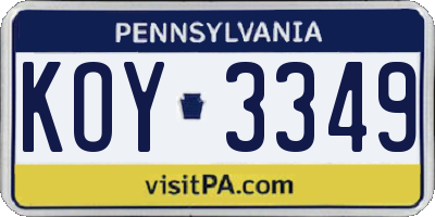 PA license plate KOY3349