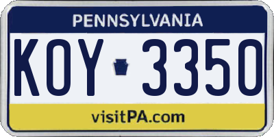 PA license plate KOY3350