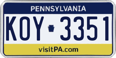 PA license plate KOY3351