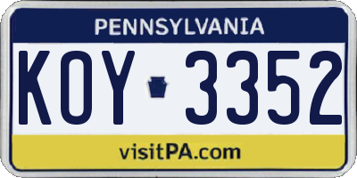 PA license plate KOY3352