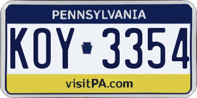 PA license plate KOY3354