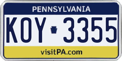 PA license plate KOY3355