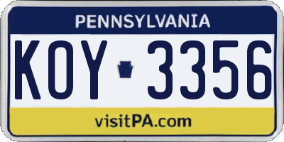 PA license plate KOY3356
