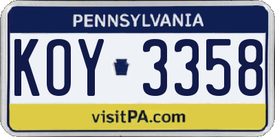 PA license plate KOY3358