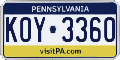 PA license plate KOY3360