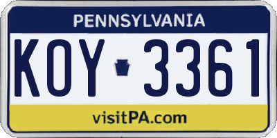 PA license plate KOY3361