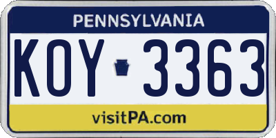 PA license plate KOY3363