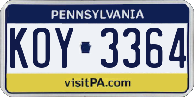 PA license plate KOY3364