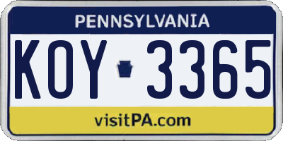 PA license plate KOY3365