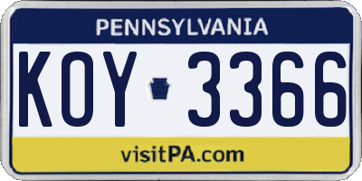 PA license plate KOY3366