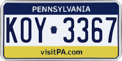 PA license plate KOY3367
