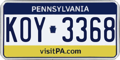 PA license plate KOY3368