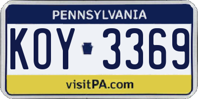 PA license plate KOY3369