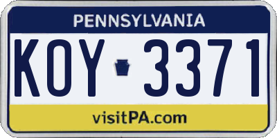 PA license plate KOY3371