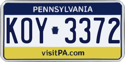 PA license plate KOY3372