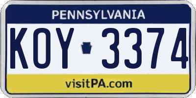 PA license plate KOY3374