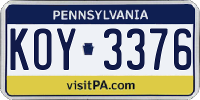 PA license plate KOY3376