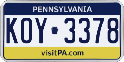 PA license plate KOY3378
